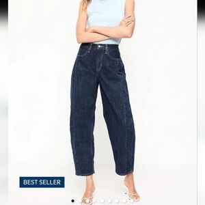 Old Navy High Rise Barrel Leg Jeans Dark Wash Womens Size 12 Tapered Leg Ankle